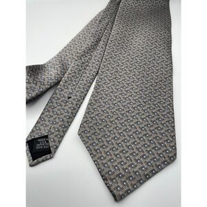 Evan Picone Geometric Pattern 100% Silk Men's Tie Brown Blue